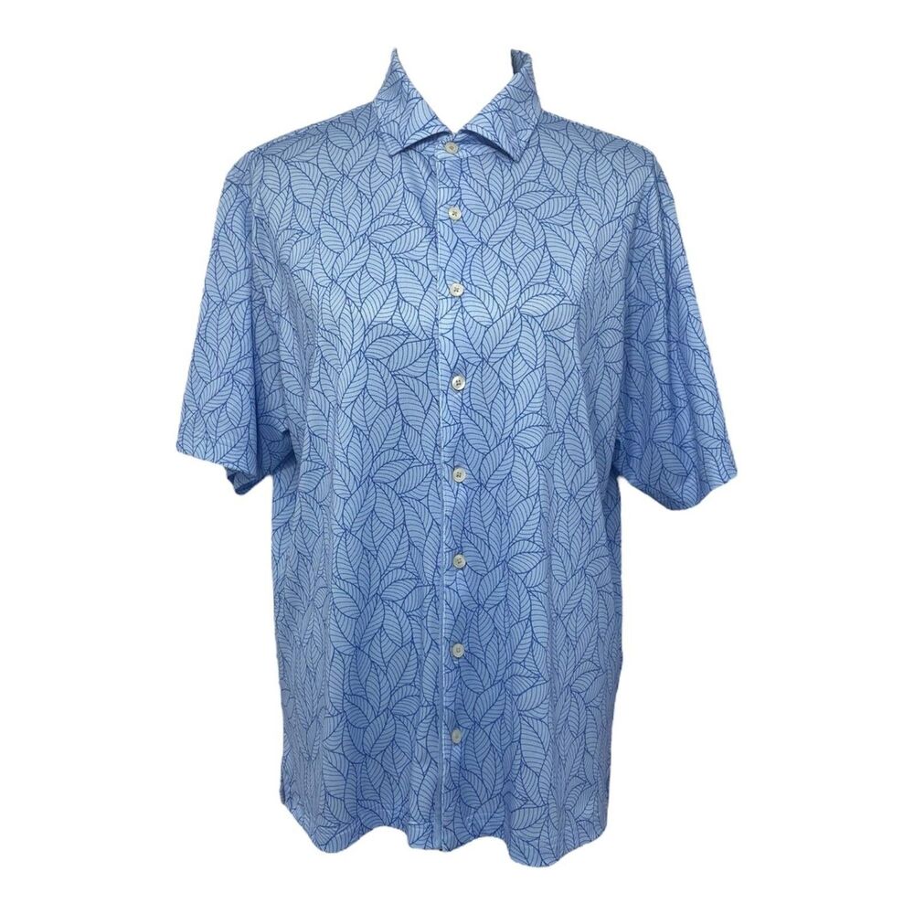 Fairway & Greene Golf Shirt Mens Large Blue Floral Print Button Down Performance